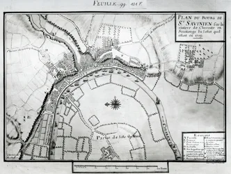Fol. 99 Mapa de Saint-Savinien en el río Charente en 1713, de «Recueil des Plans de Saintonge»